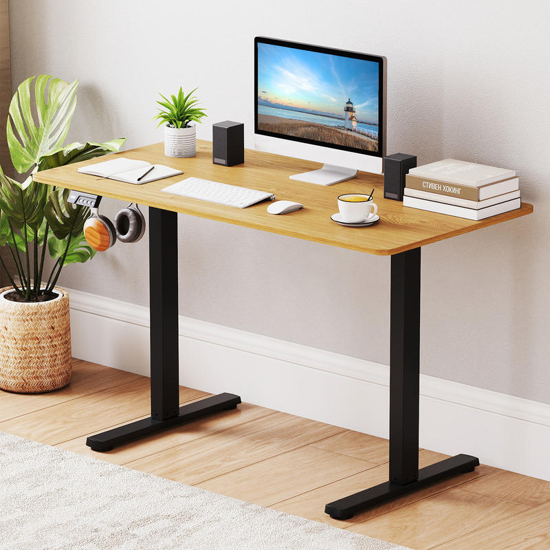 Desk Setup Black And Wood - Elektrikli Ayakta Çalışma Masası Çerçevesi, Yüksekliği