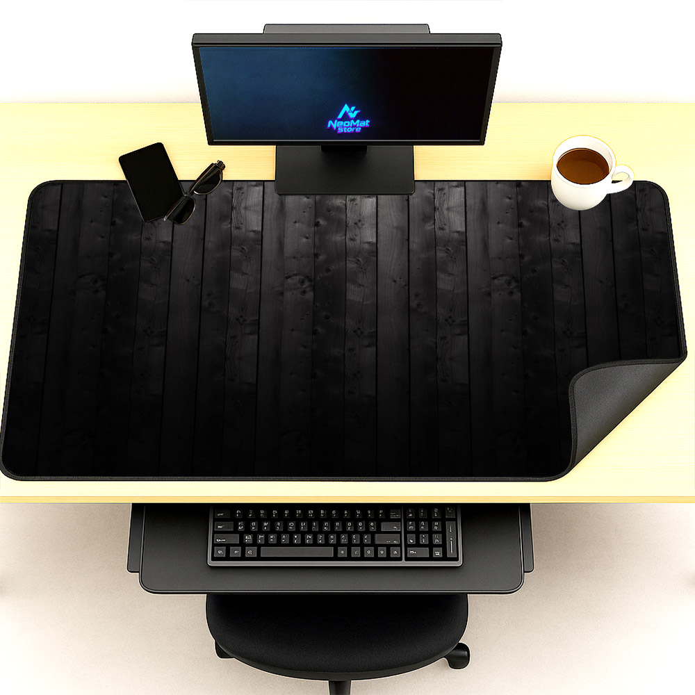 Desk Setup Black And Wood - Büyük Mouse Pad 2000x1000 Ahşap Özelleştirilebilir