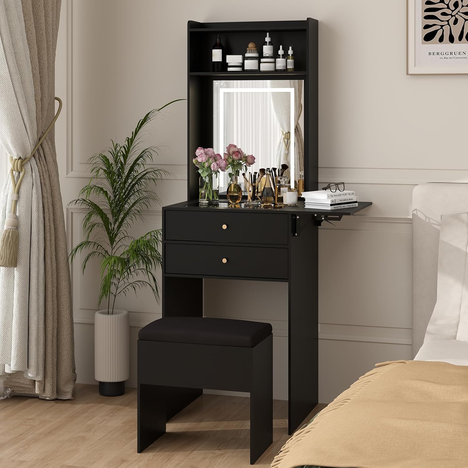 Desk Setup Black And Wood - Yatak Odası için Mini Siyah Makyaj