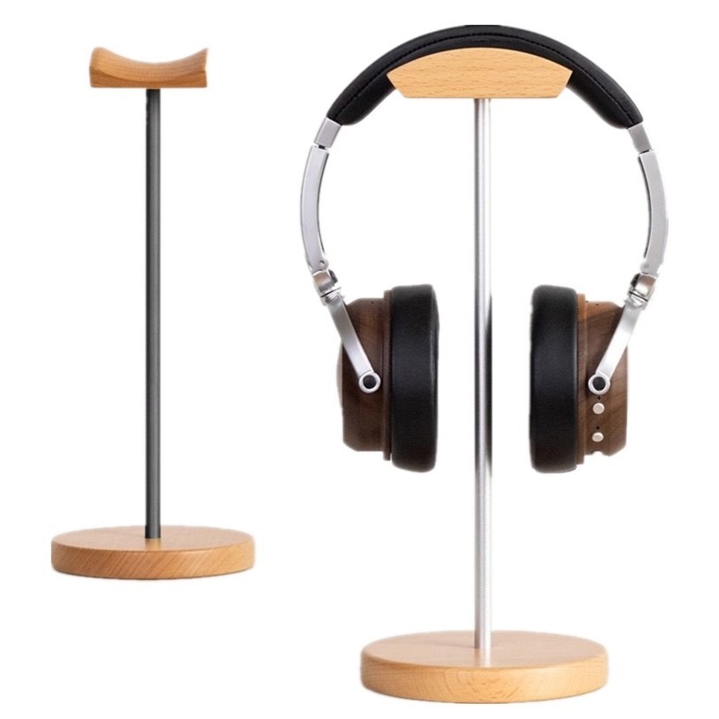 Desk Setup Desk - Siyah Ceviz Ağacı ve Alüminyum Kulaklık