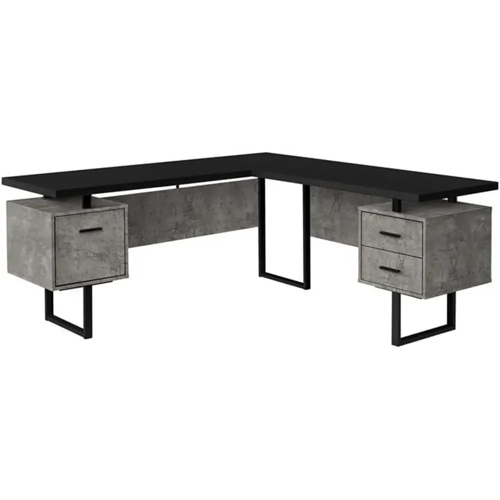 Desk Setup Black And Wood - Ev Ofisi için Depolama Alanlı L