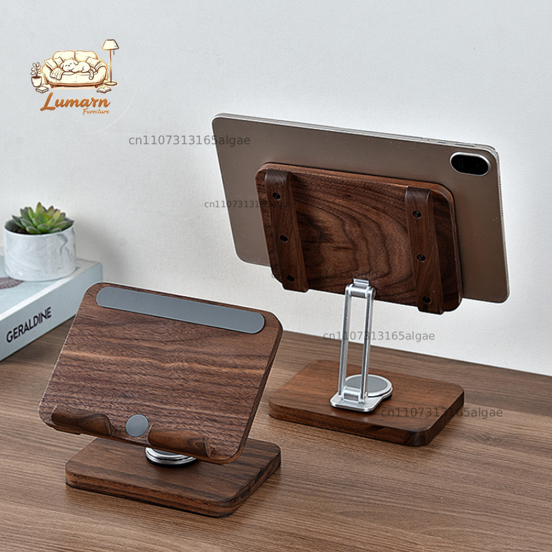 Desk Setup Black And Wood - Siyah Ceviz iPad Standı 360 Dereceli