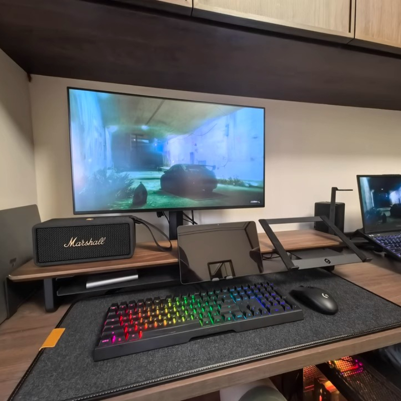 Desk Setup Black And Wood - Modüler Monitör Yükseltici Standı Ergonomik Masa