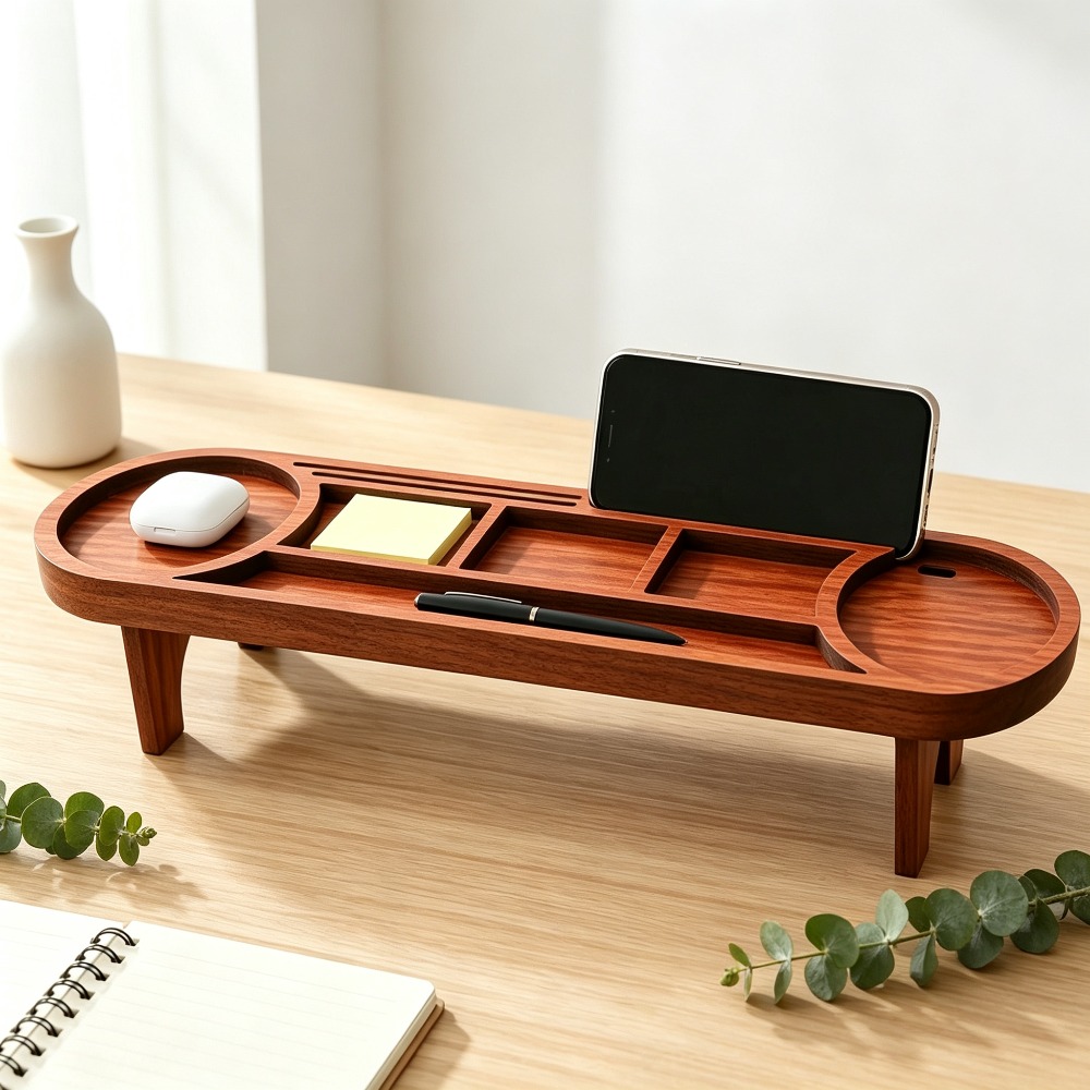 Desk Setup Home Office - Ahşap Masa Düzenleyici, Telefon Standlı, Çok