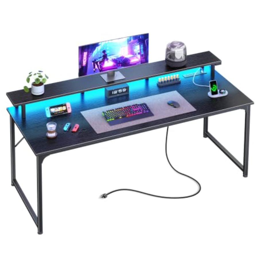 LED Aydınlatmalı ve Dahili Pri - Desk Setup Black And Wood incelemesi ve fiyatı