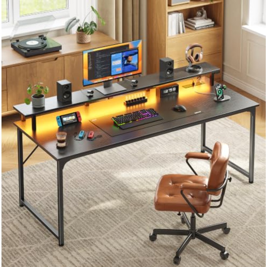 LED Aydınlatmalı ve Dahili Pri - Desk Setup Black And Wood incelemesi ve fiyatı
