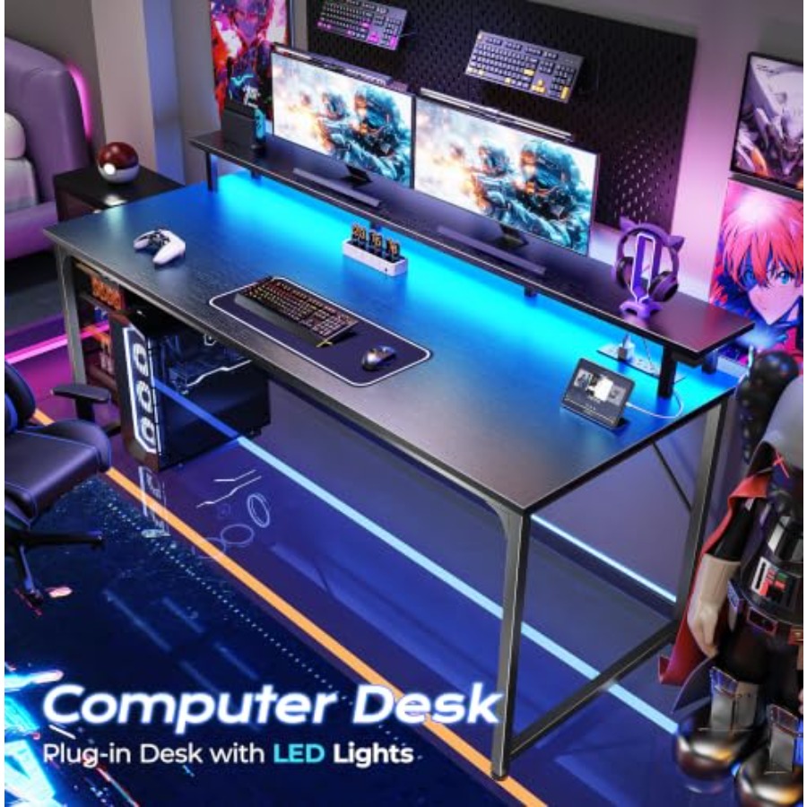 LED Aydınlatmalı ve Dahili Pri - Desk Setup Black And Wood incelemesi ve fiyatı