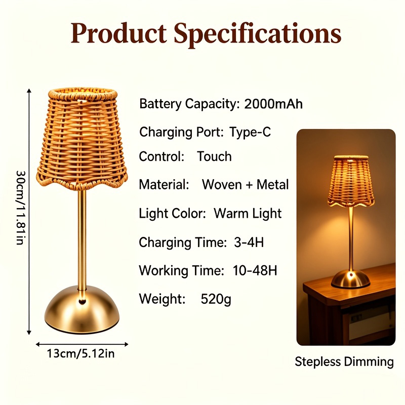 Bohem Dokuma Rattan Sanat Masa - Led Desk Light Usb incelemesi ve fiyatı