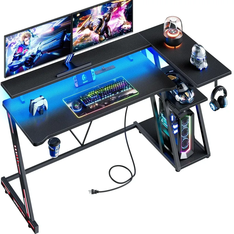 Siyah Karbon Fiber L Şeklinde  - Desk Setup Black And Wood incelemesi ve fiyatı