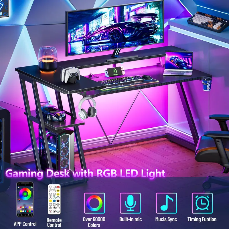 Siyah Karbon Fiber L Şeklinde  - Desk Setup Black And Wood incelemesi ve fiyatı