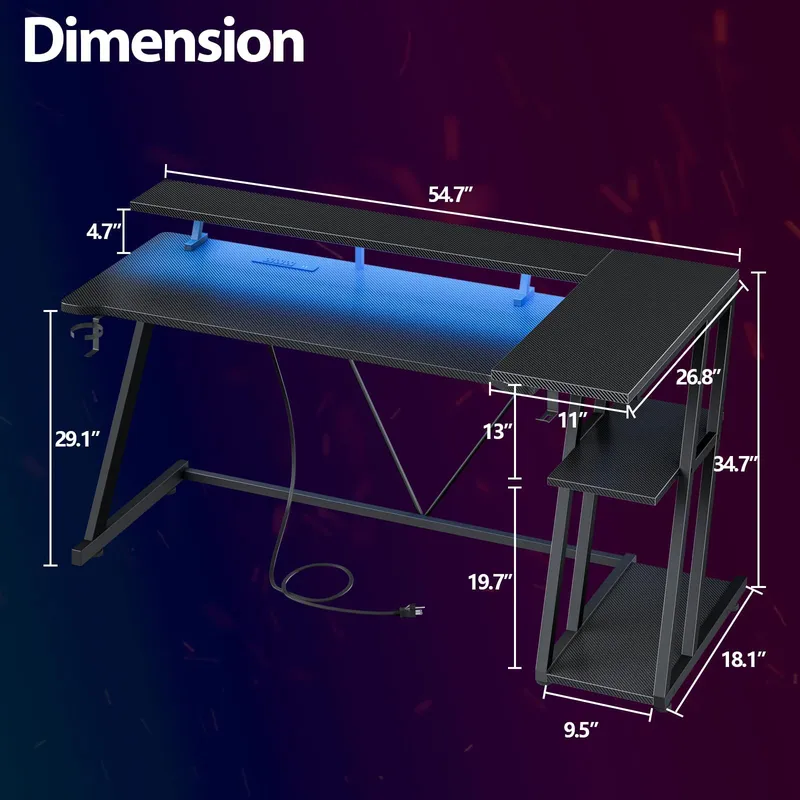 Siyah Karbon Fiber L Şeklinde  - Desk Setup Black And Wood incelemesi ve fiyatı